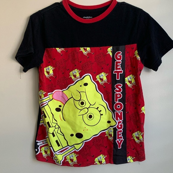 Sponge Bob graphic tee red & black size medium (10/12) - Picture 1 of 3